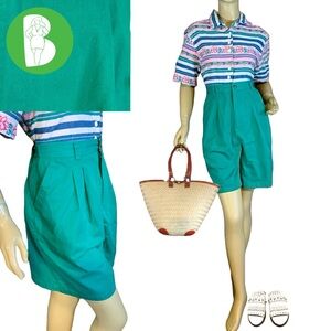 VINTAGE LAURA GAYLE TEAL HIGH WAIST PLEATED SHORTS (18)